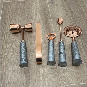 Five Piece Bar Tool Set Rose Gold Marble Handle